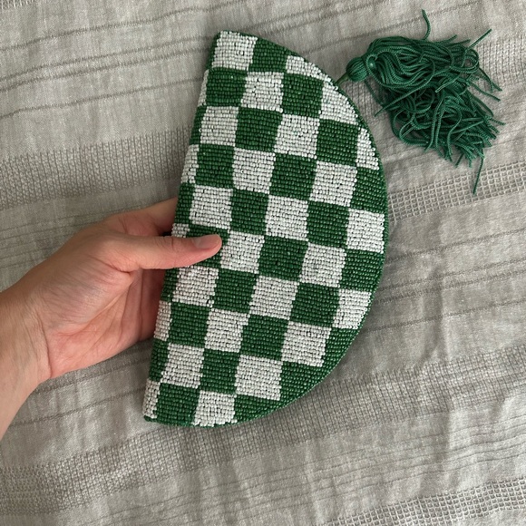 Anthropologie Green and White Checkered Beaded Clutch - Picture 3 of 3